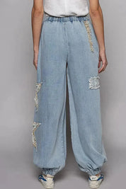 POL Woven Denim Star Pants - Denim Multi on Simply Obsessed
