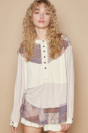POL Patchwork Knit Top-OATMEAL on Simply Obsessed