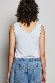 POL V-Neck Sleeveless Studded Top on Simply Obsessed