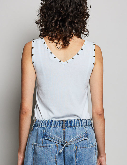 POL V-Neck Sleeveless Studded Top on Simply Obsessed