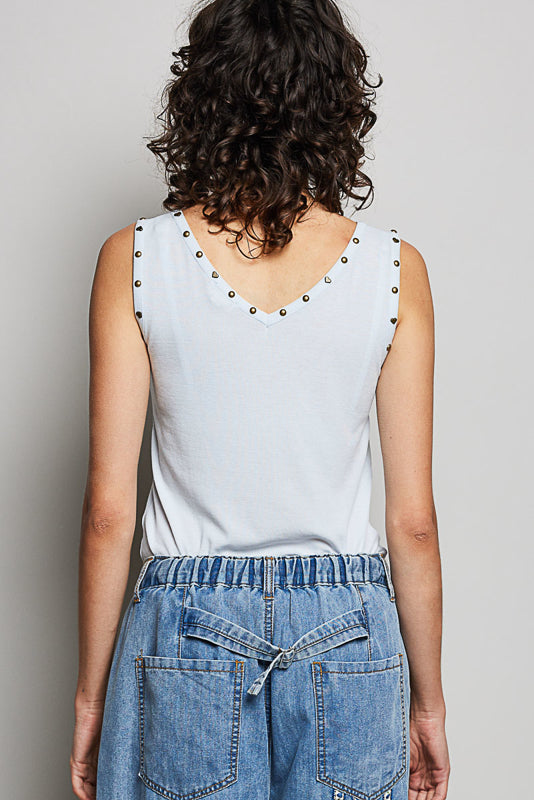 POL V-Neck Sleeveless Studded Top on Simply Obsessed