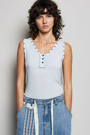 POL V-Neck Sleeveless Studded Top on Simply Obsessed