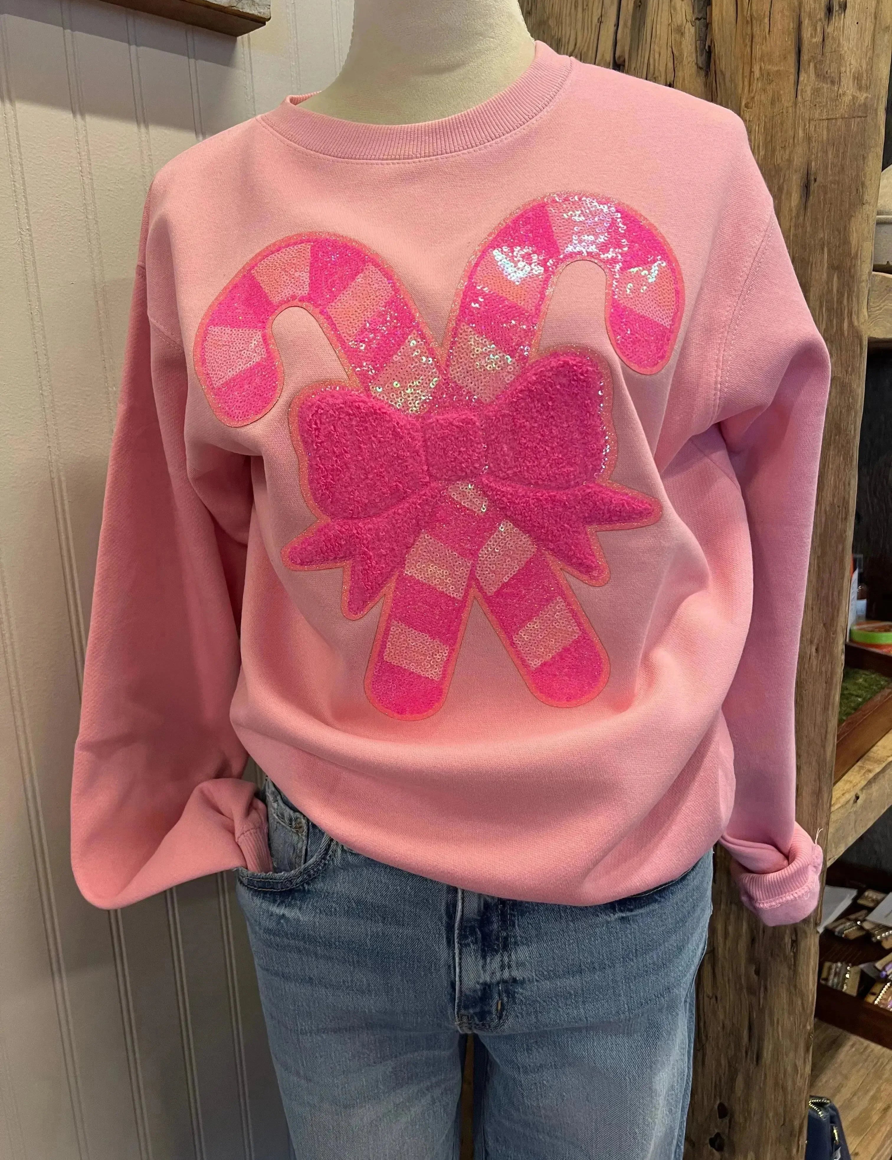 *PREORDER* MALIBU HIPPIE Candy Cane Bow Sweatshirt on Simply Obsessed