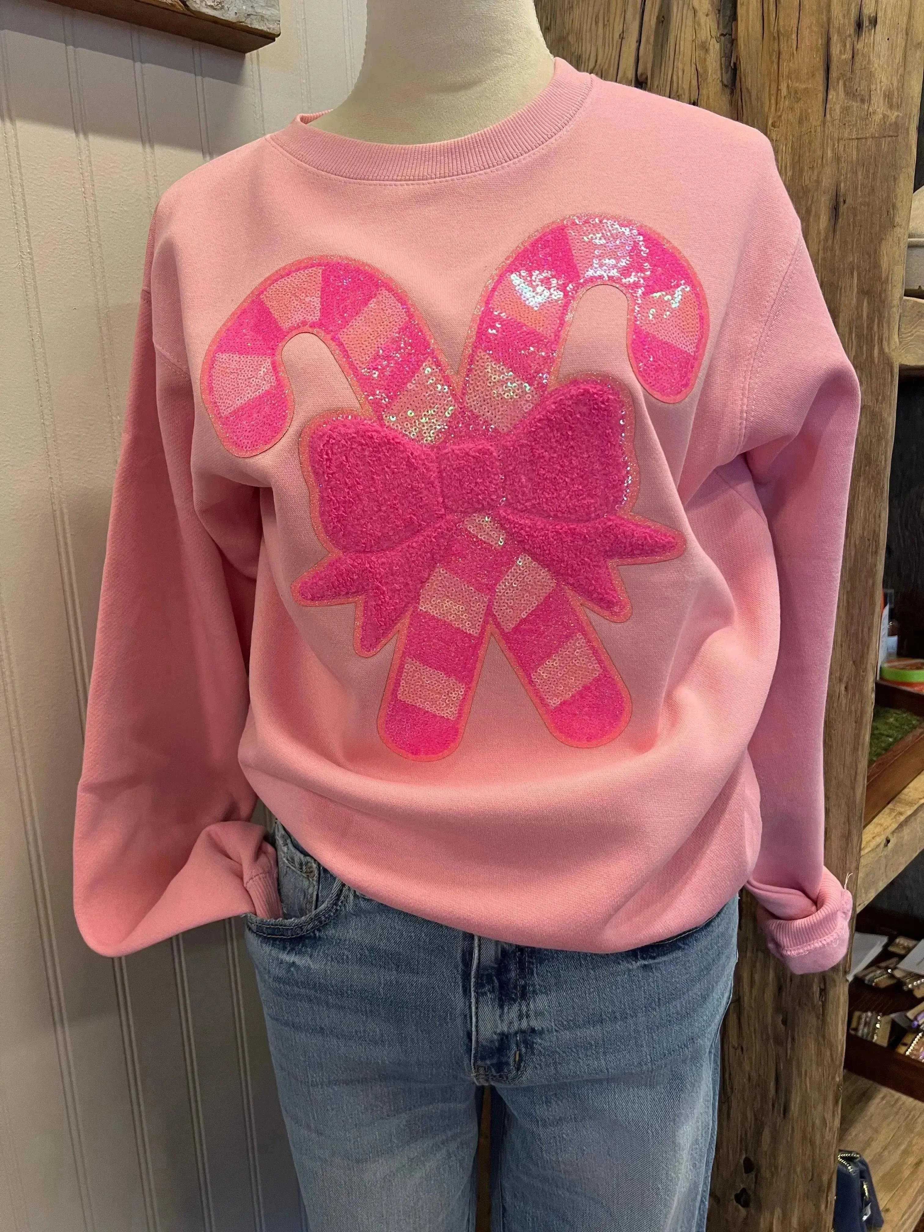 *PREORDER* MALIBU HIPPIE Candy Cane Bow Sweatshirt on Simply Obsessed