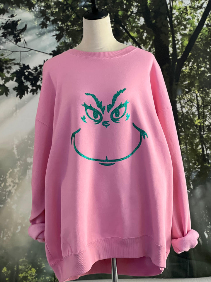 *PREORDER* MALIBU HIPPIE Pink Grinch Sweatshirt on Simply Obsessed