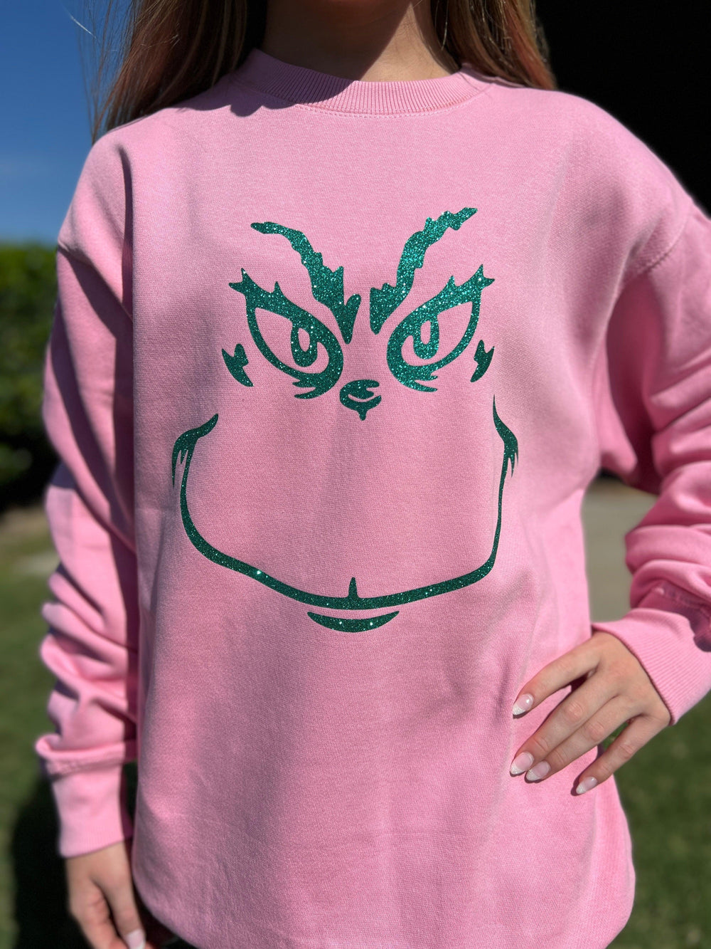 *PREORDER* MALIBU HIPPIE Pink Grinch Sweatshirt on Simply Obsessed