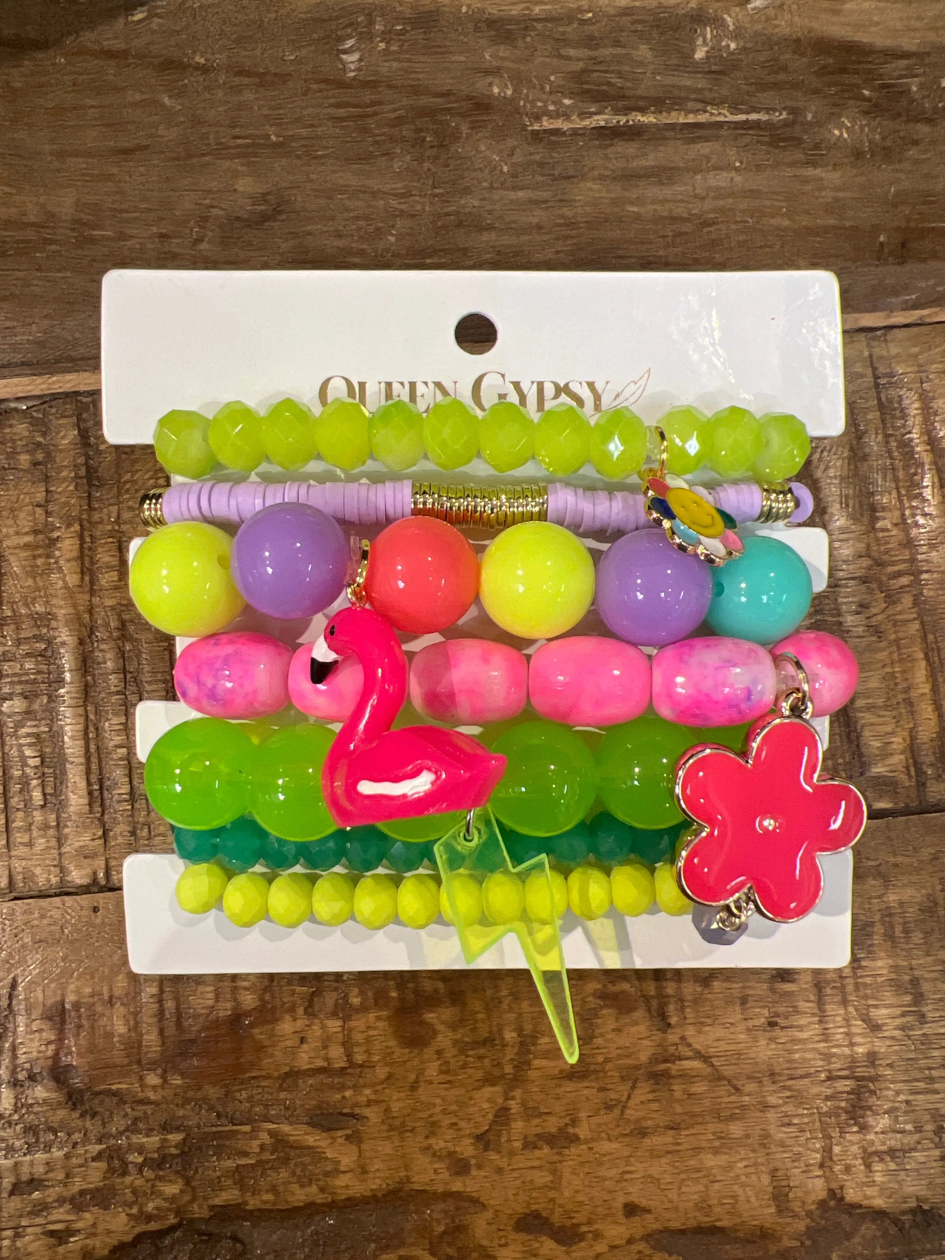 QUEEN GYPSY Neon Flamingo Bracelet Stack on Simply Obsessed