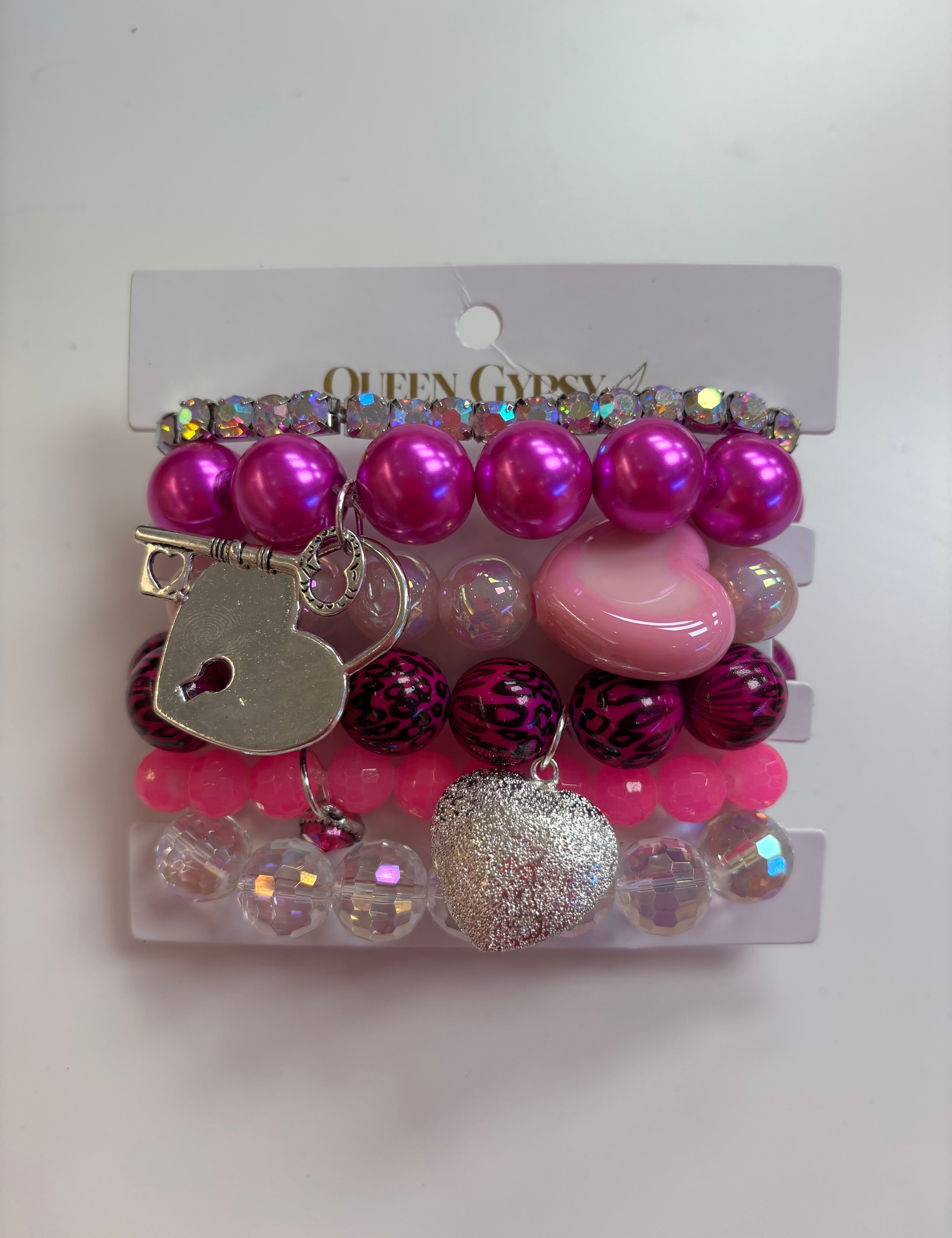 QUEEN GYPSY Silver Lock + Key Bracelet Stack on Simply Obsessed