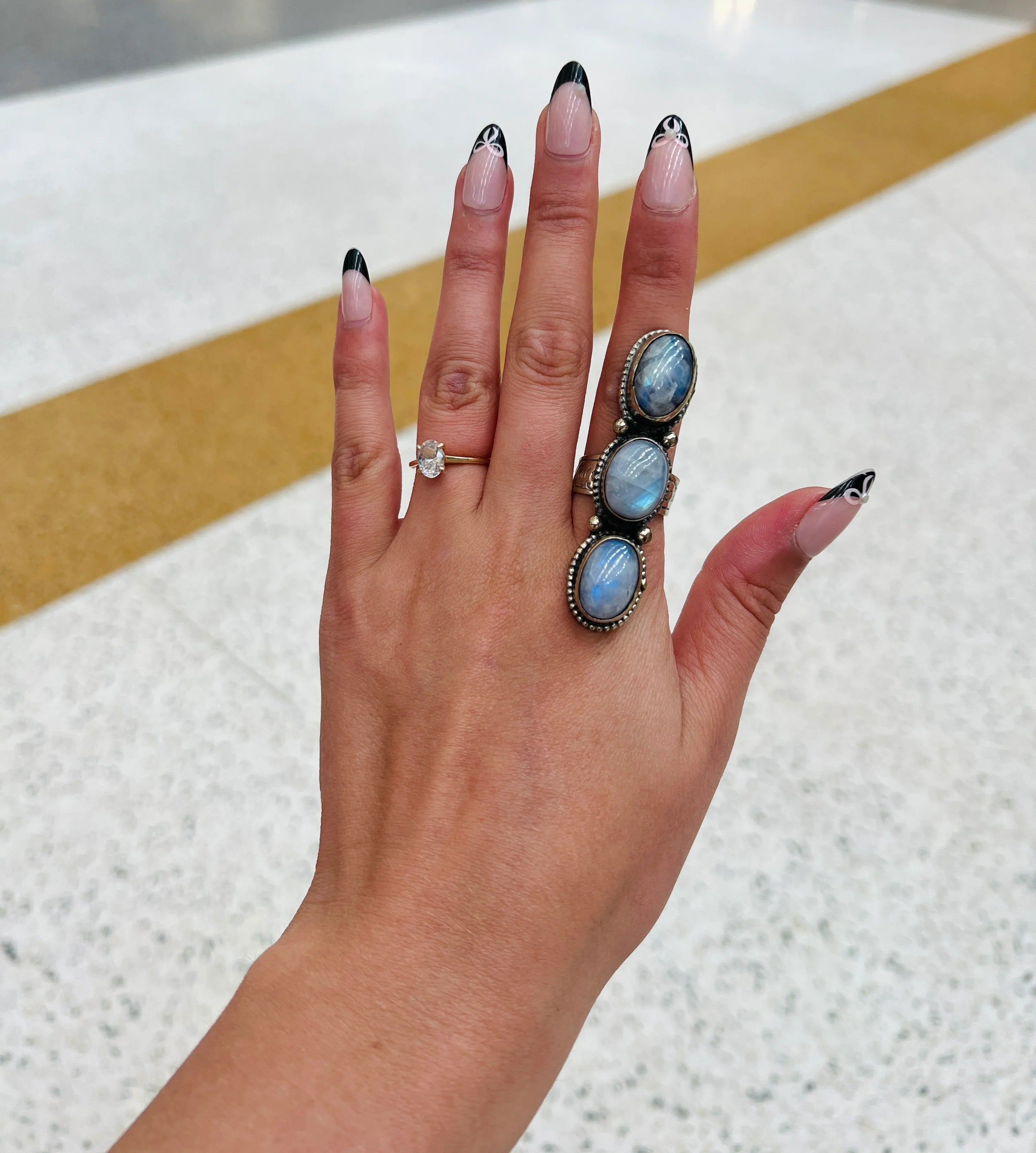 Rainbow Moonstone Tibetan Silver Adjustable Ring on Simply Obsessed