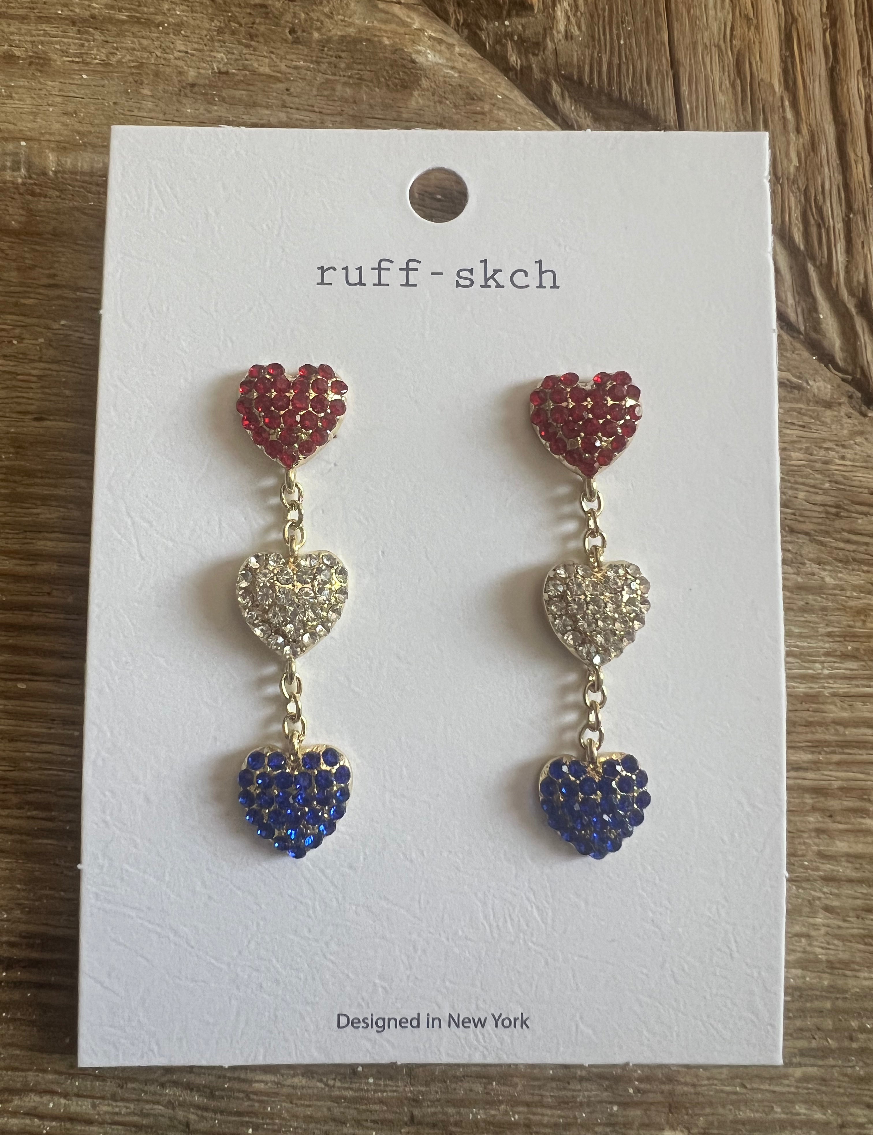 RWB Rhinestone Heart Earrings on Simply Obsessed