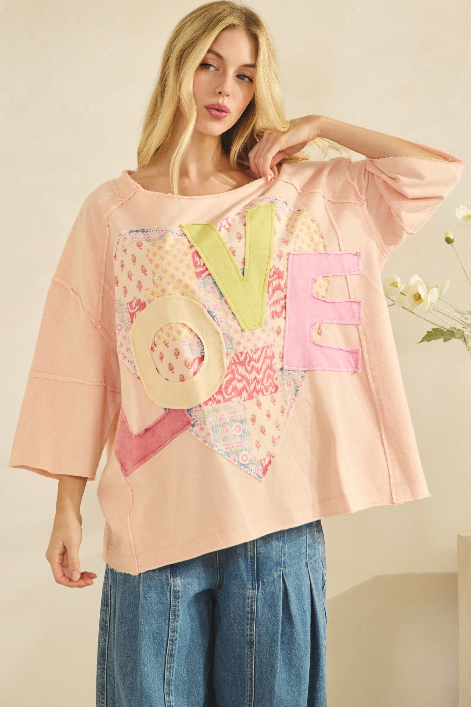 SAGE &amp; FIG Oversized Patchwork Love Top on Simply Obsessed
