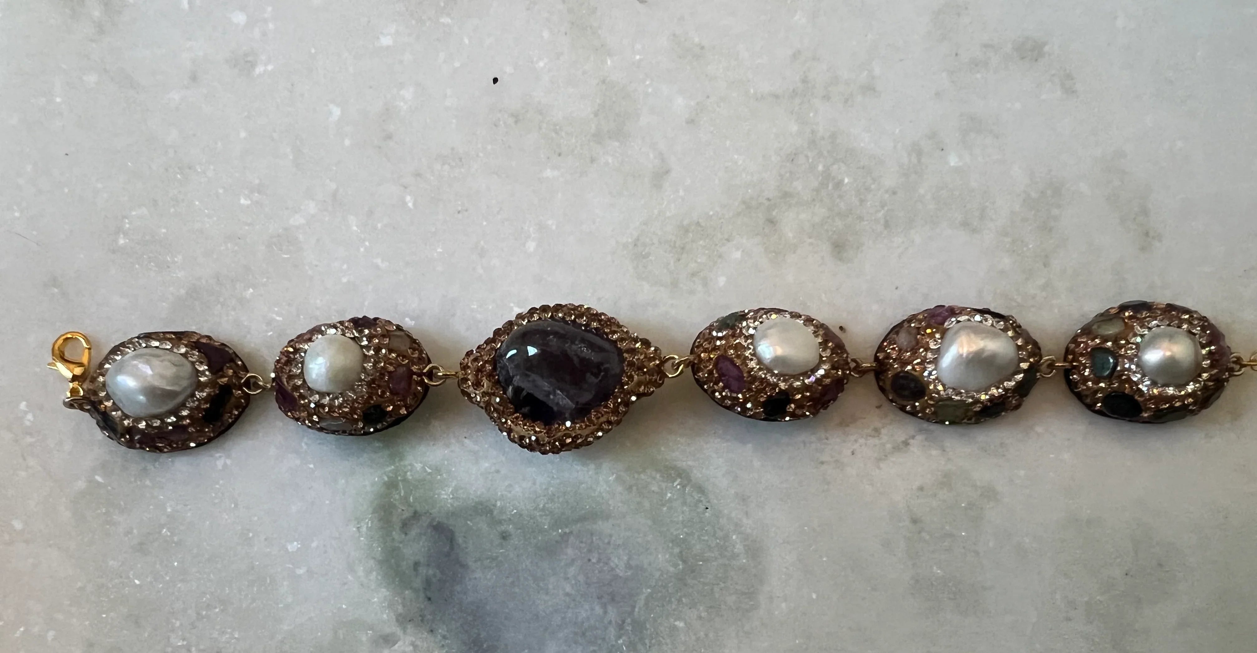 SALT OF THE EARTH Amethyst Pearl Bling Link Bracelet on Simply Obsessed