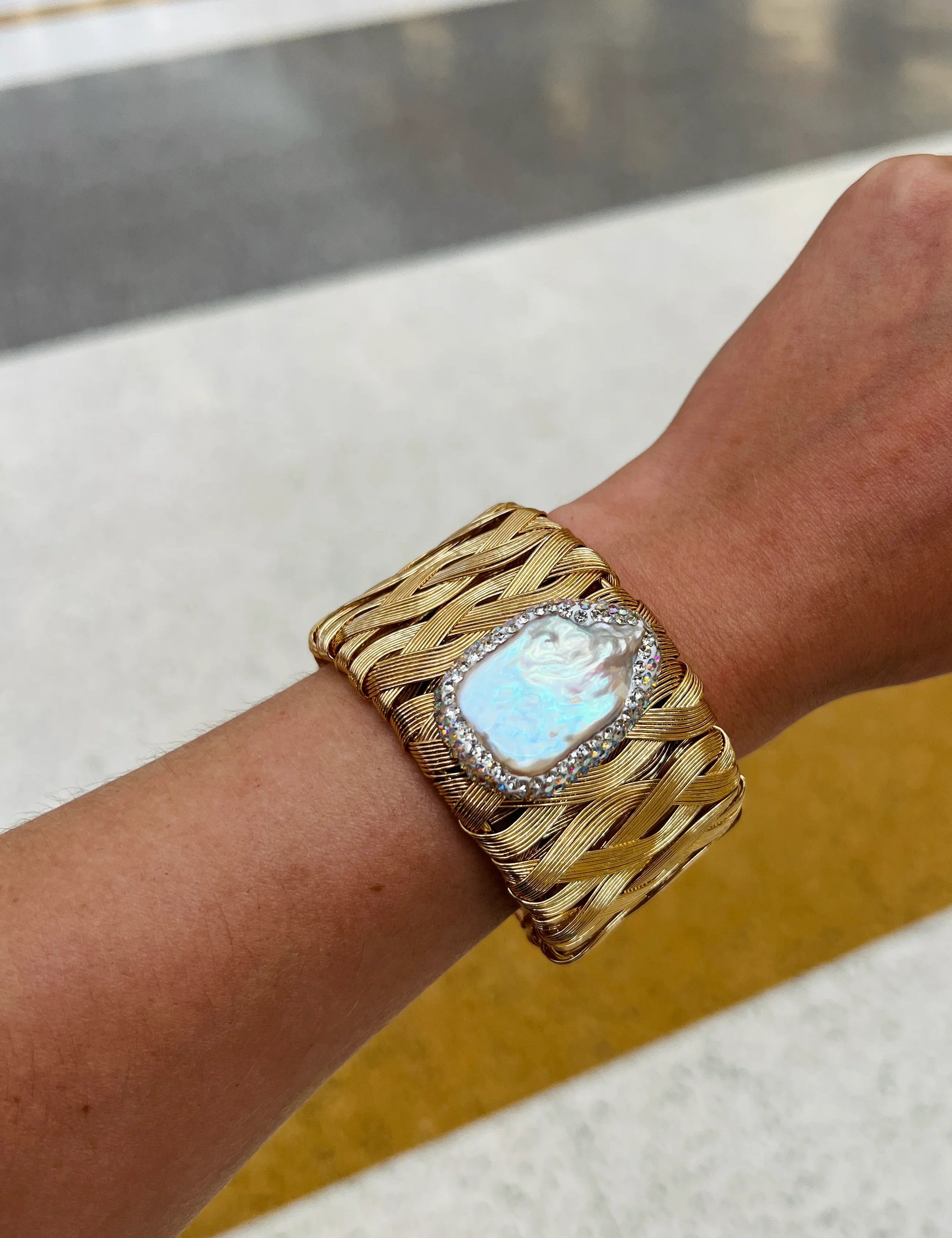 SALT OF THE EARTH Bling Pearl Braided Gold Cuff Bracelet on Simply Obsessed