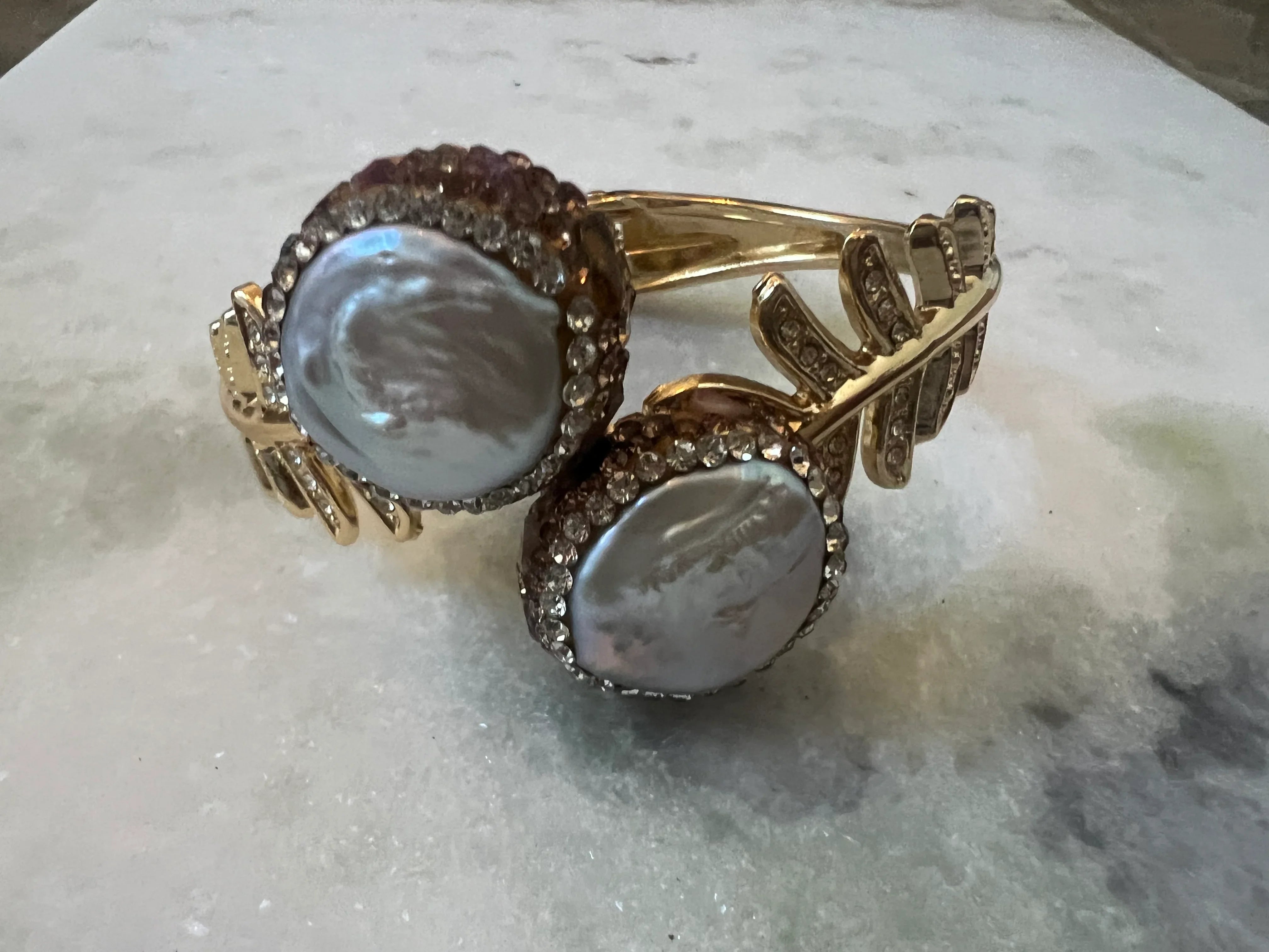 SALT OF THE EARTH Double Pearl Bling Leaf Cuff on Simply Obsessed