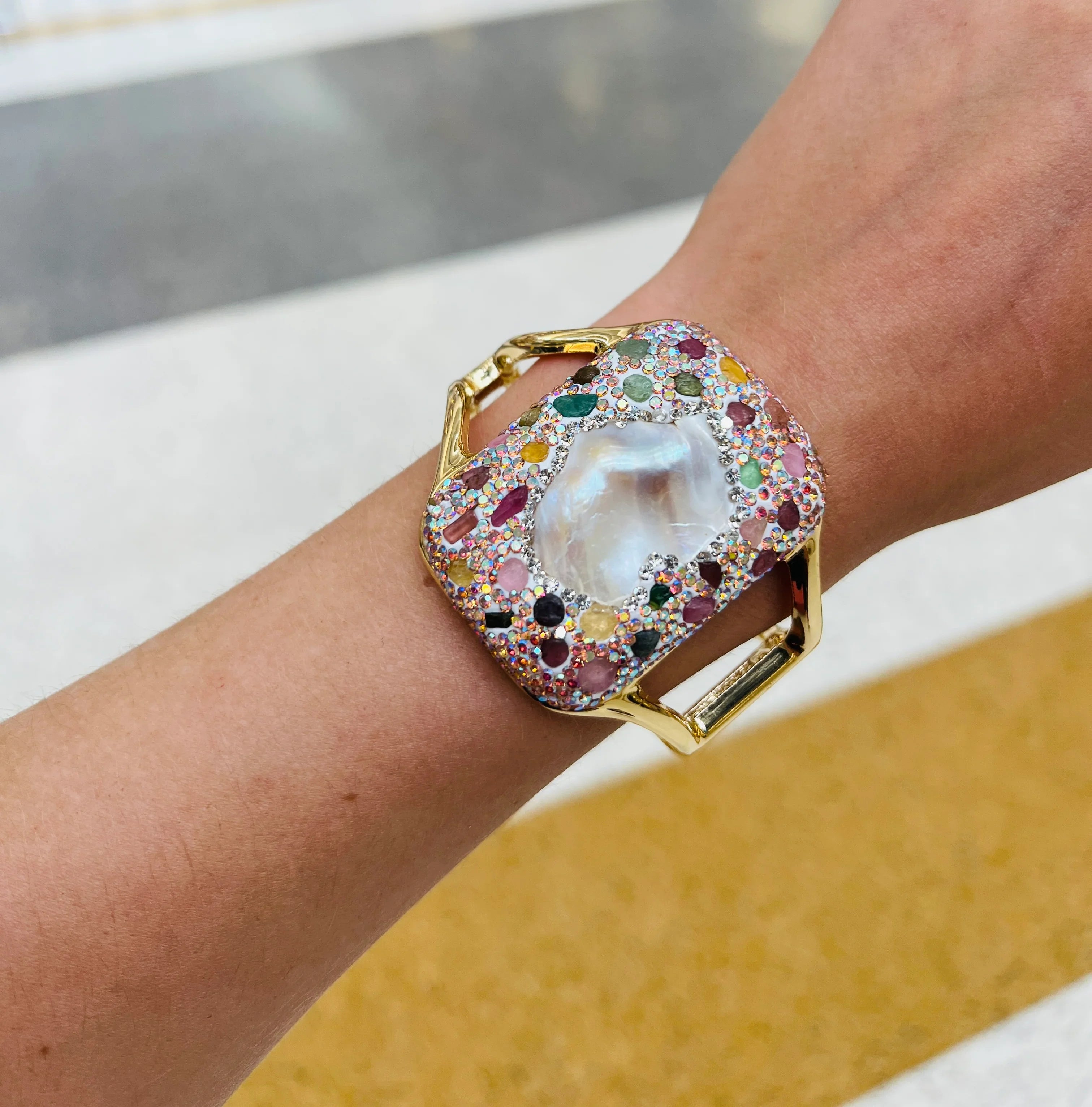 SALT OF THE EARTH Pearl Multi Rhinestone Cuff Bracelet on Simply Obsessed