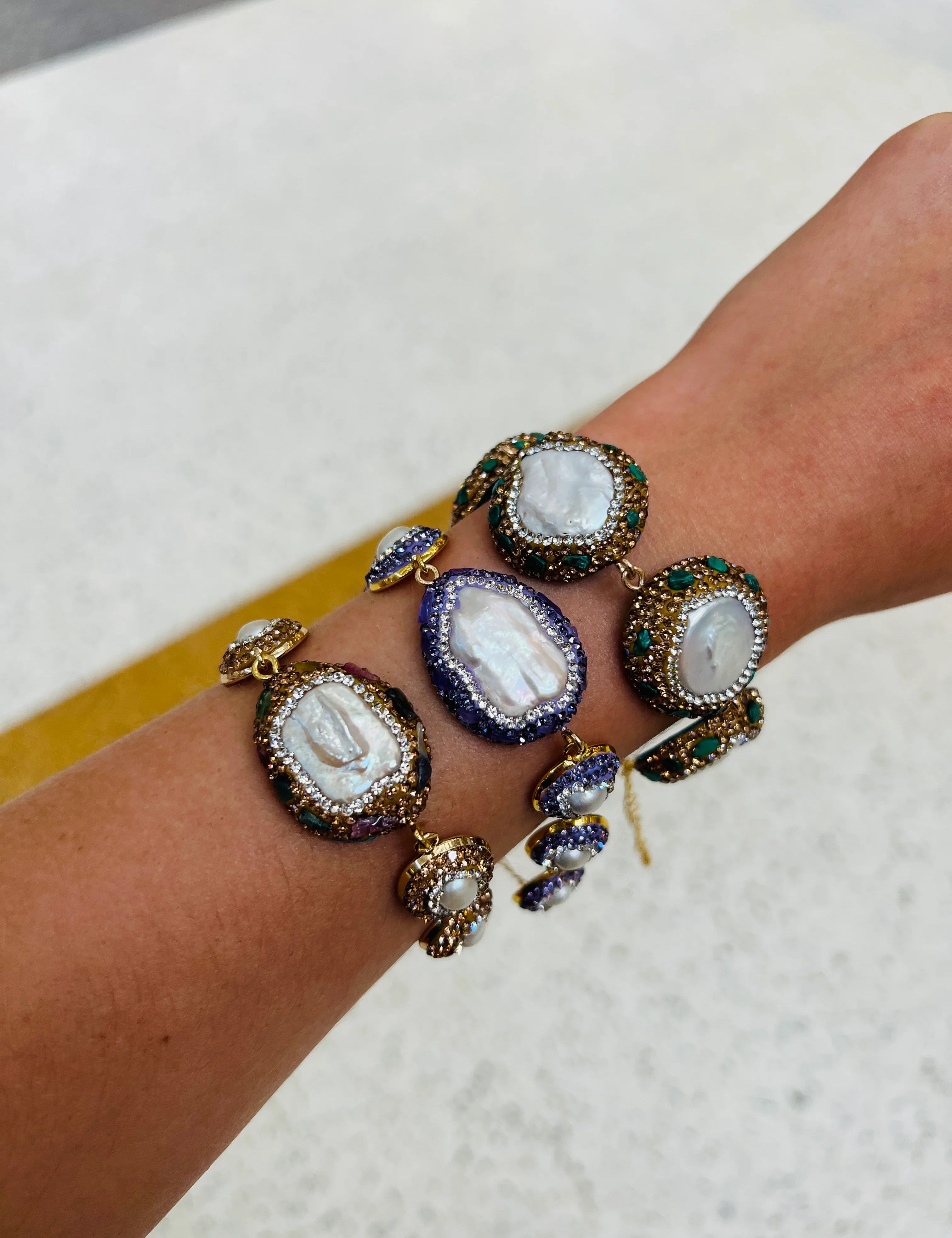 SALT OF THE EARTH Pearl Rhinestone Link Bracelets on Simply Obsessed