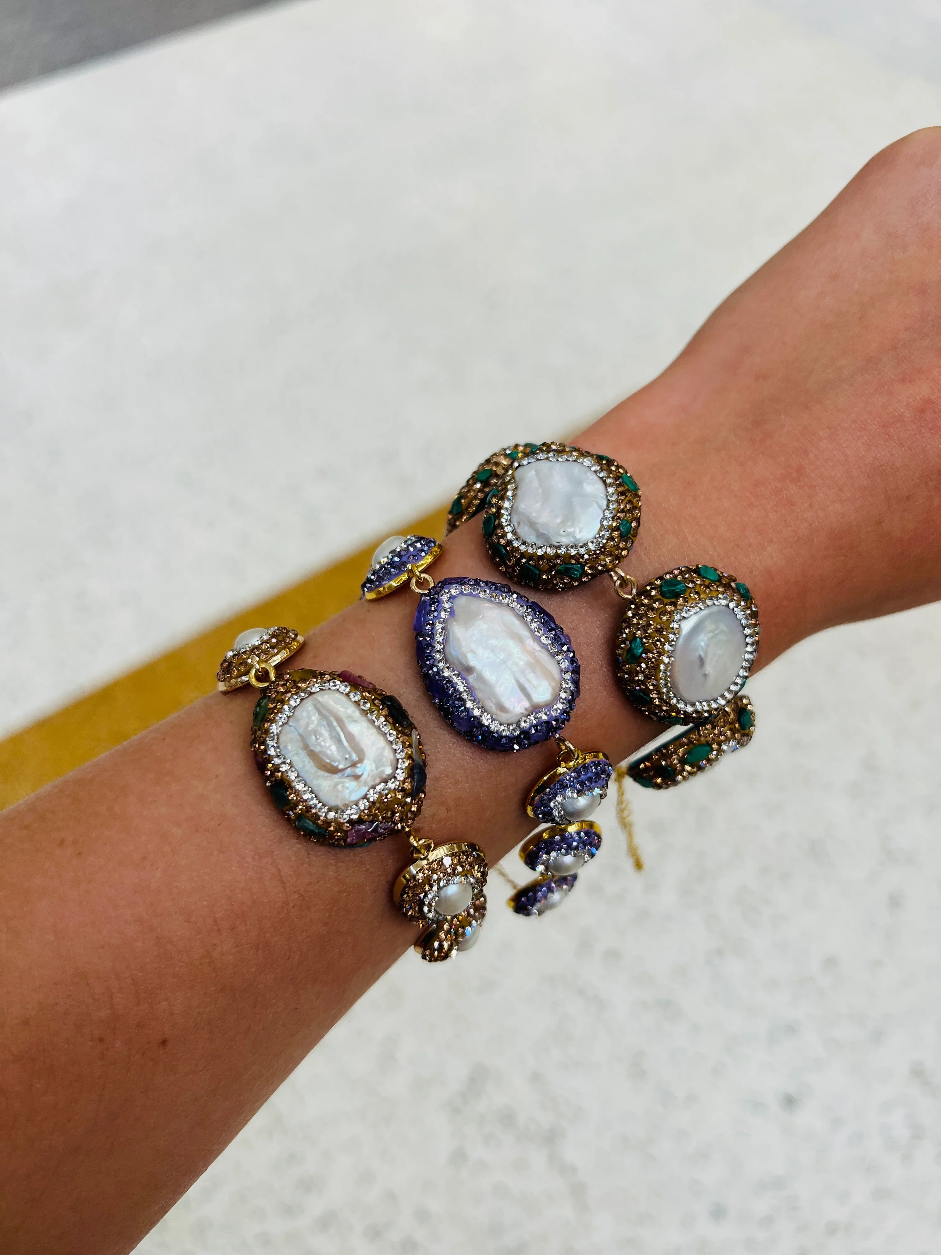 SALT OF THE EARTH Pearl Rhinestone Link Bracelets on Simply Obsessed