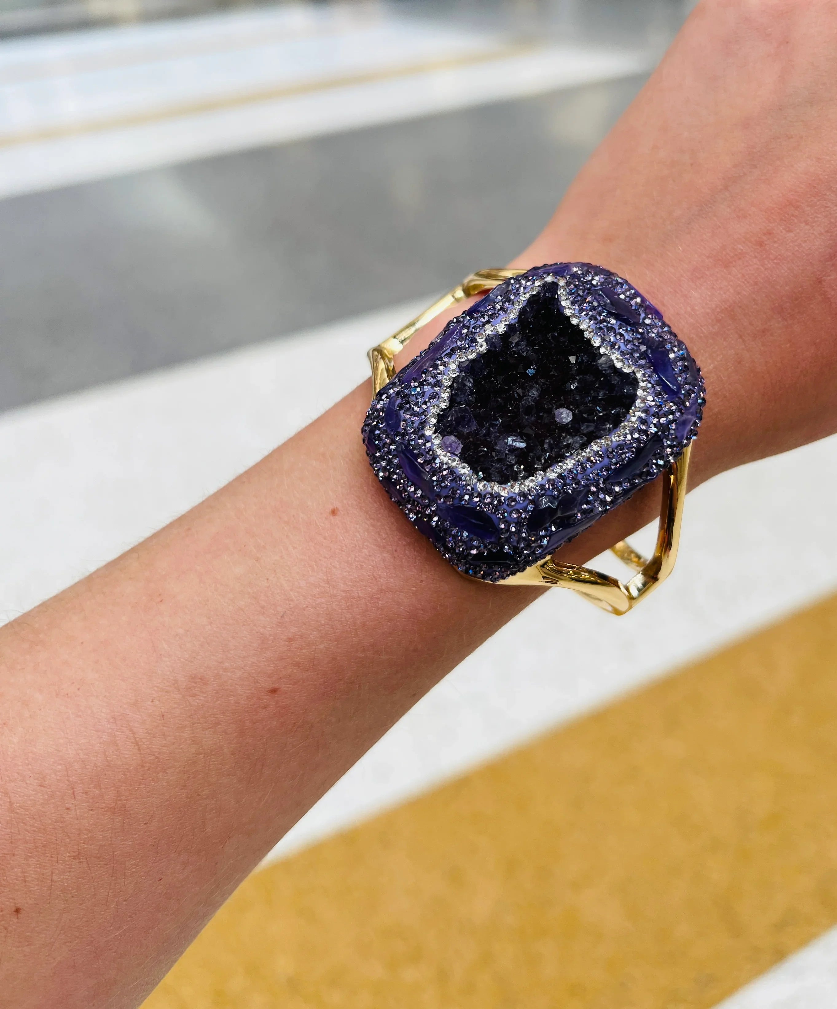 SALT OF THE EARTH Purple Druzy Stone Cuff Bracelet on Simply Obsessed