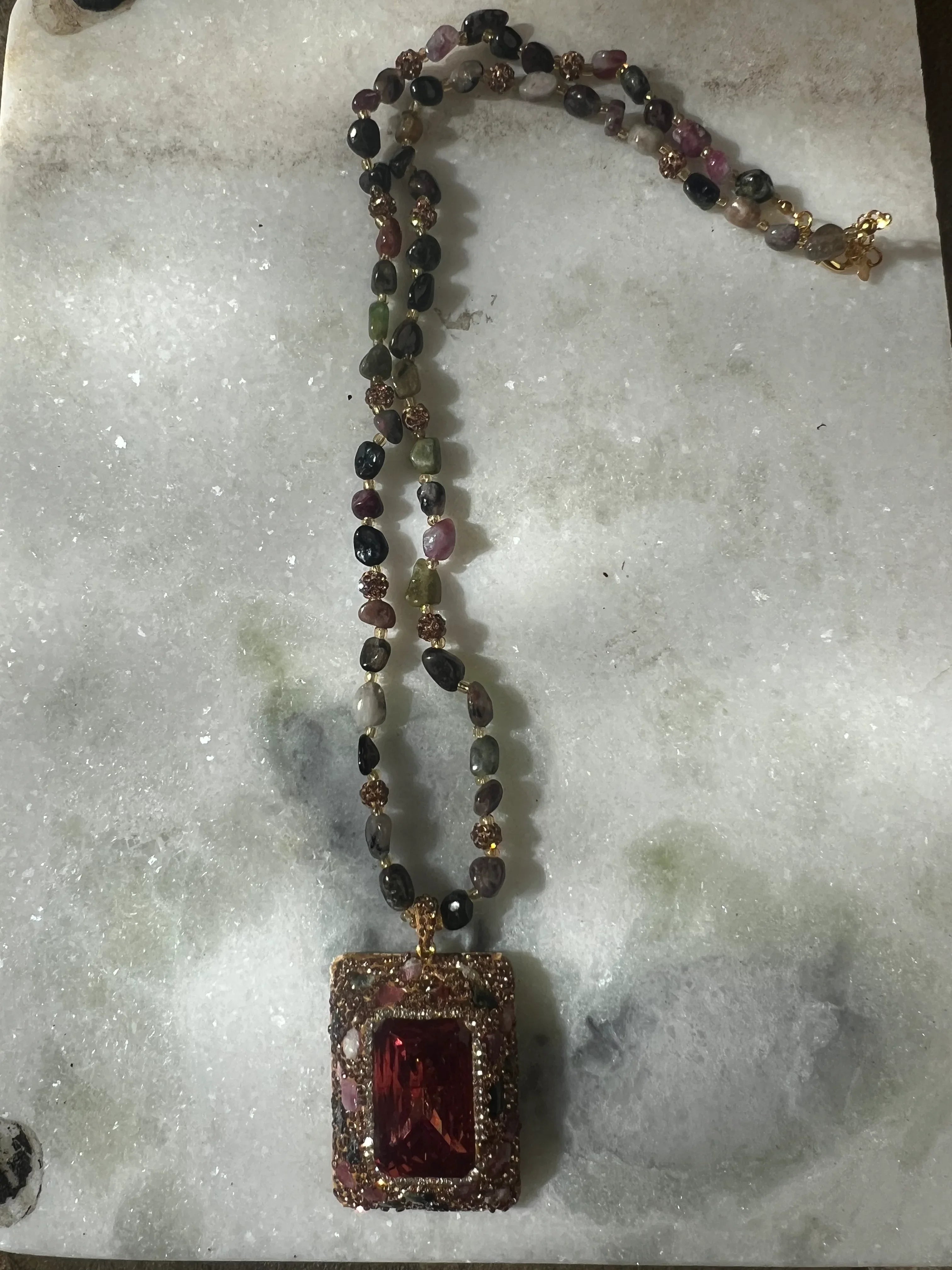 SALT OF THE EARTH Volcano/Multi Stone Pendant on Tourmaline Necklace on Simply Obsessed