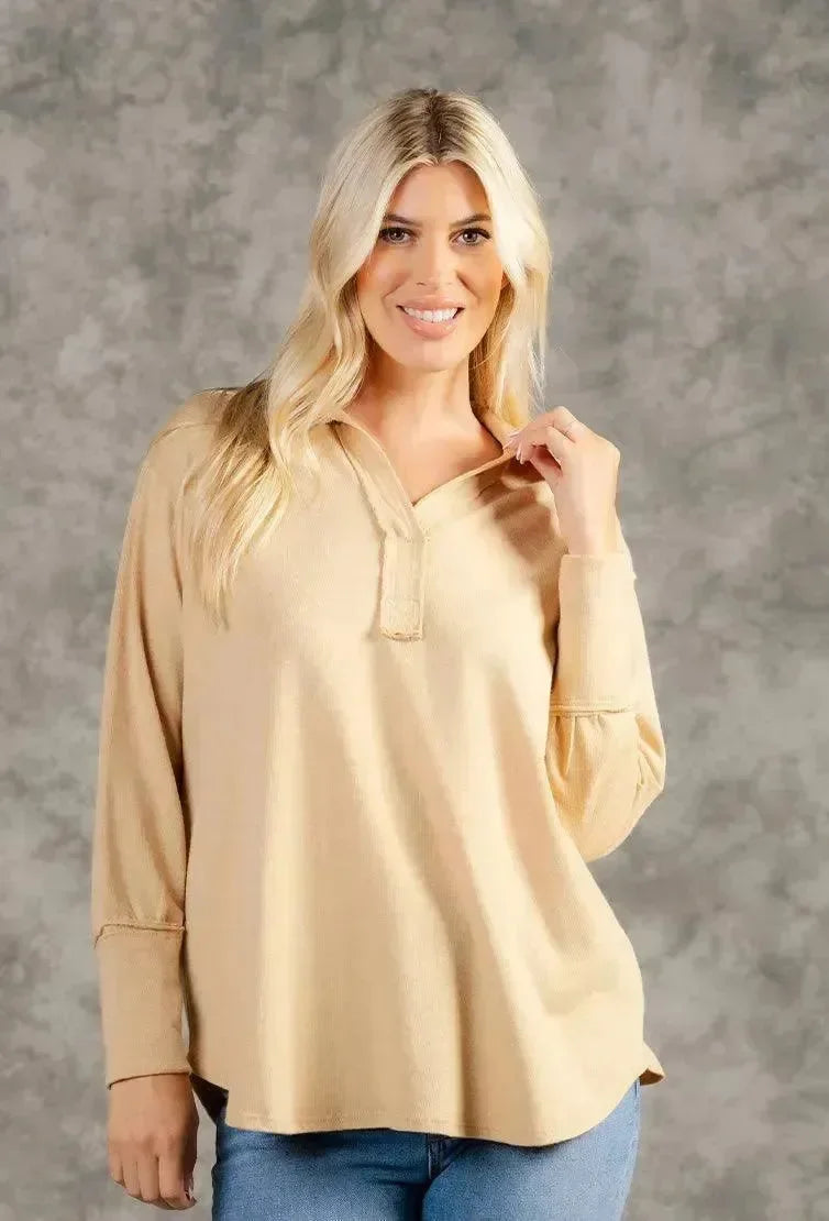 SEW IN LOVE Long Sleeve Top - Tan on Simply Obsessed