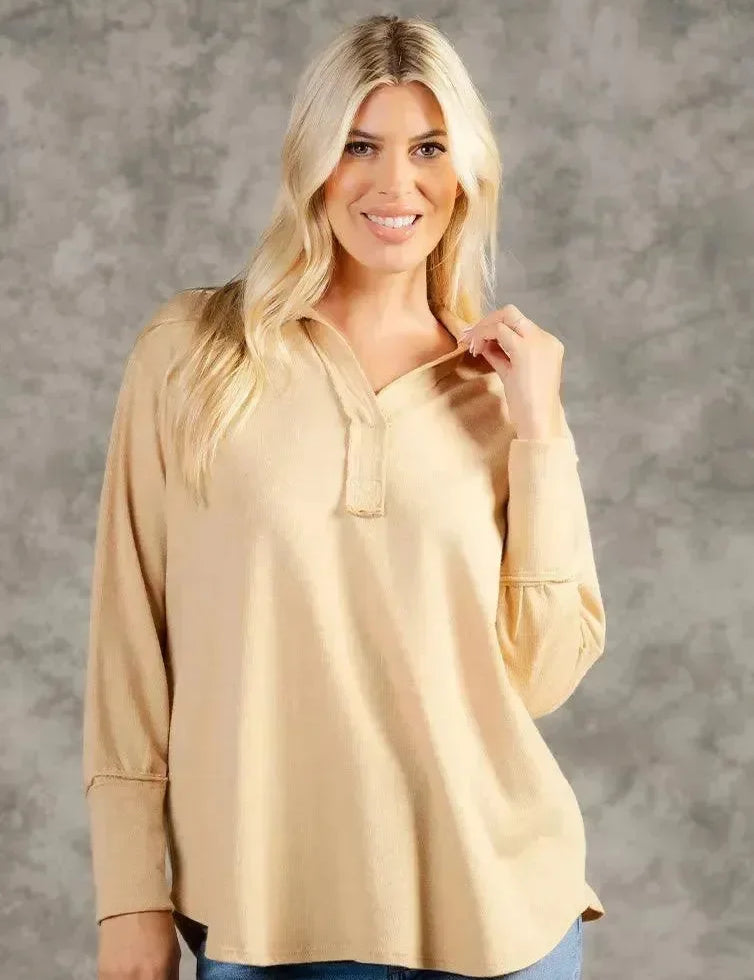 SEW IN LOVE Long Sleeve Top - Tan on Simply Obsessed