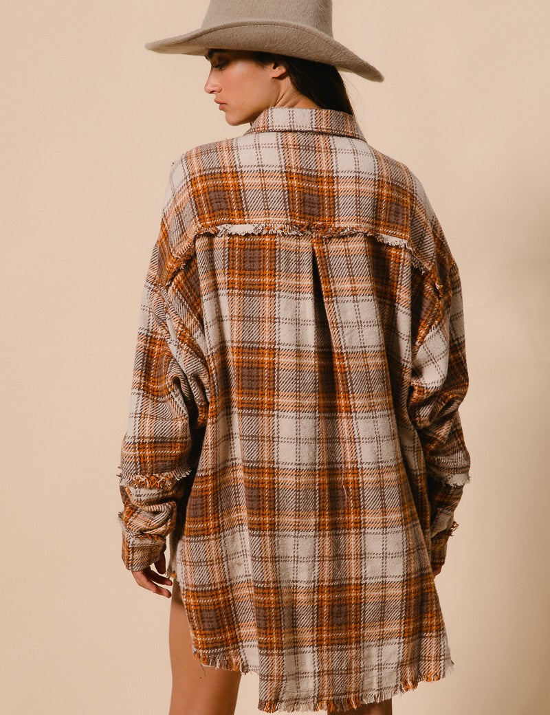 BIBI Checked Woven Frayed Edge Detail Shacket **VEGAS LIVE** on Simply Obsessed