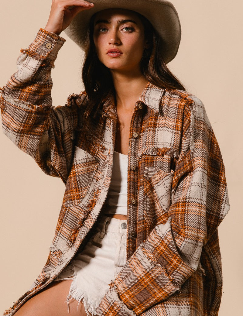 BIBI Checked Woven Frayed Edge Detail Shacket **VEGAS LIVE** on Simply Obsessed