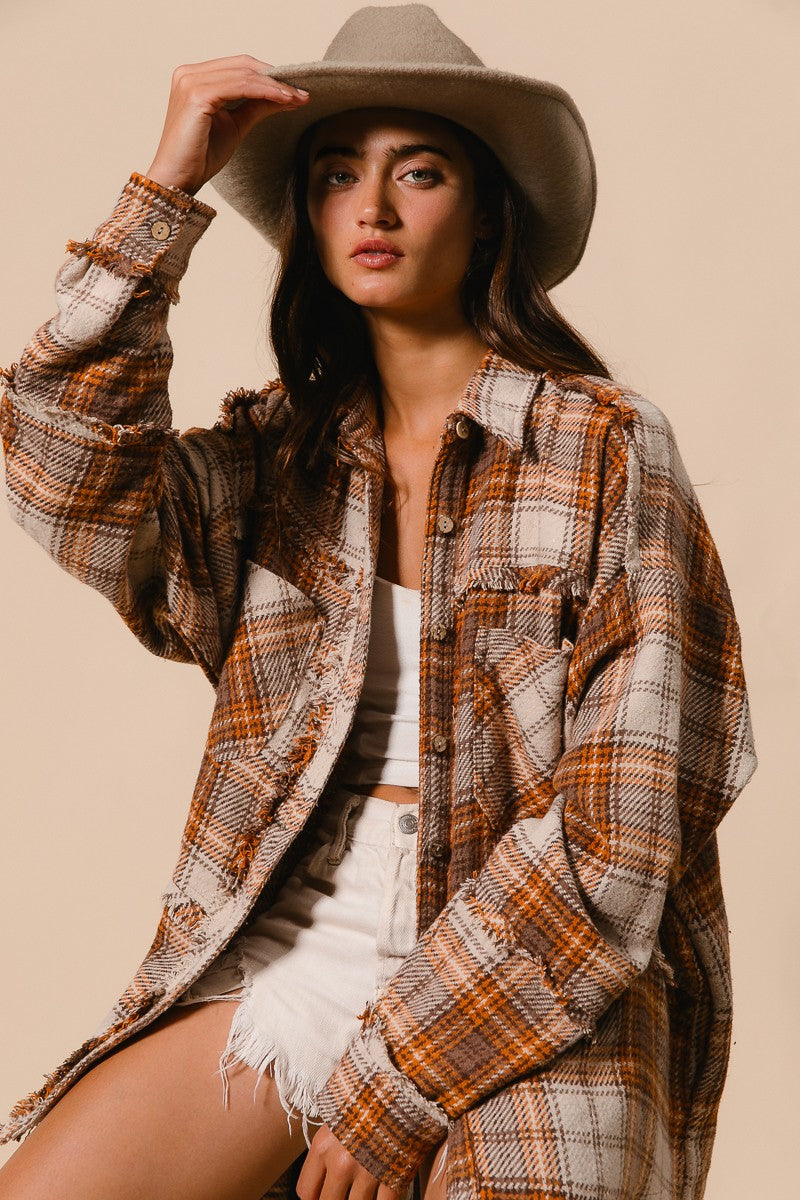 BIBI Checked Woven Frayed Edge Detail Shacket **VEGAS LIVE** on Simply Obsessed