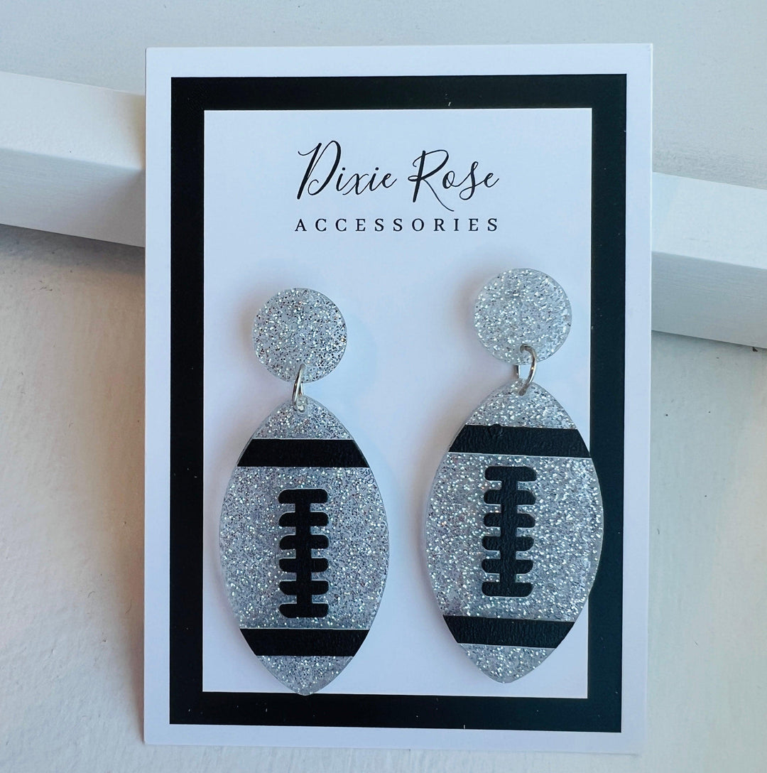 Silver Glitter Football Earrings by Dixie Rose on Synergy Marketplace