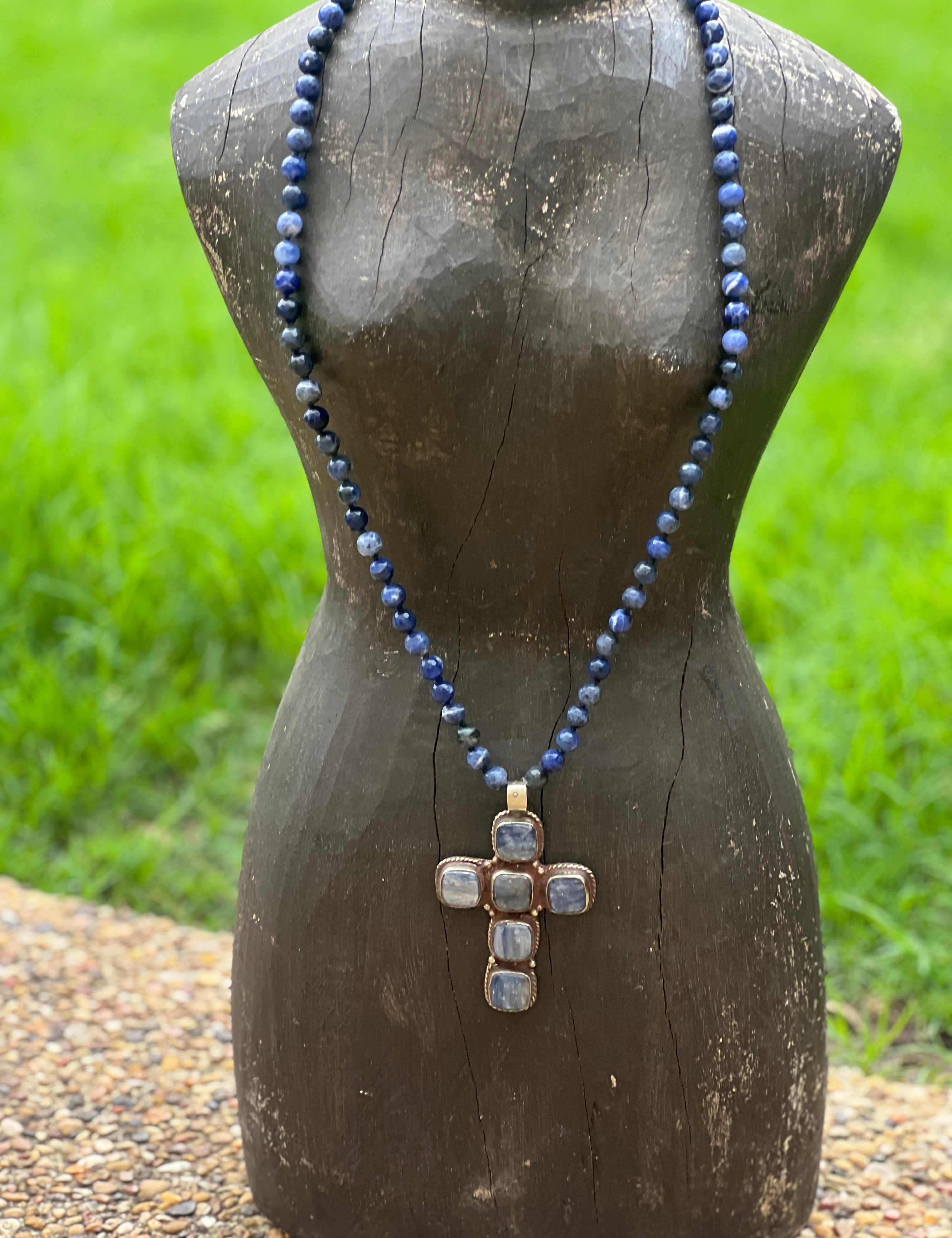 Sodalite Tibetan Silver Lapis Lazuli Cross OOAK Necklace on Simply Obsessed