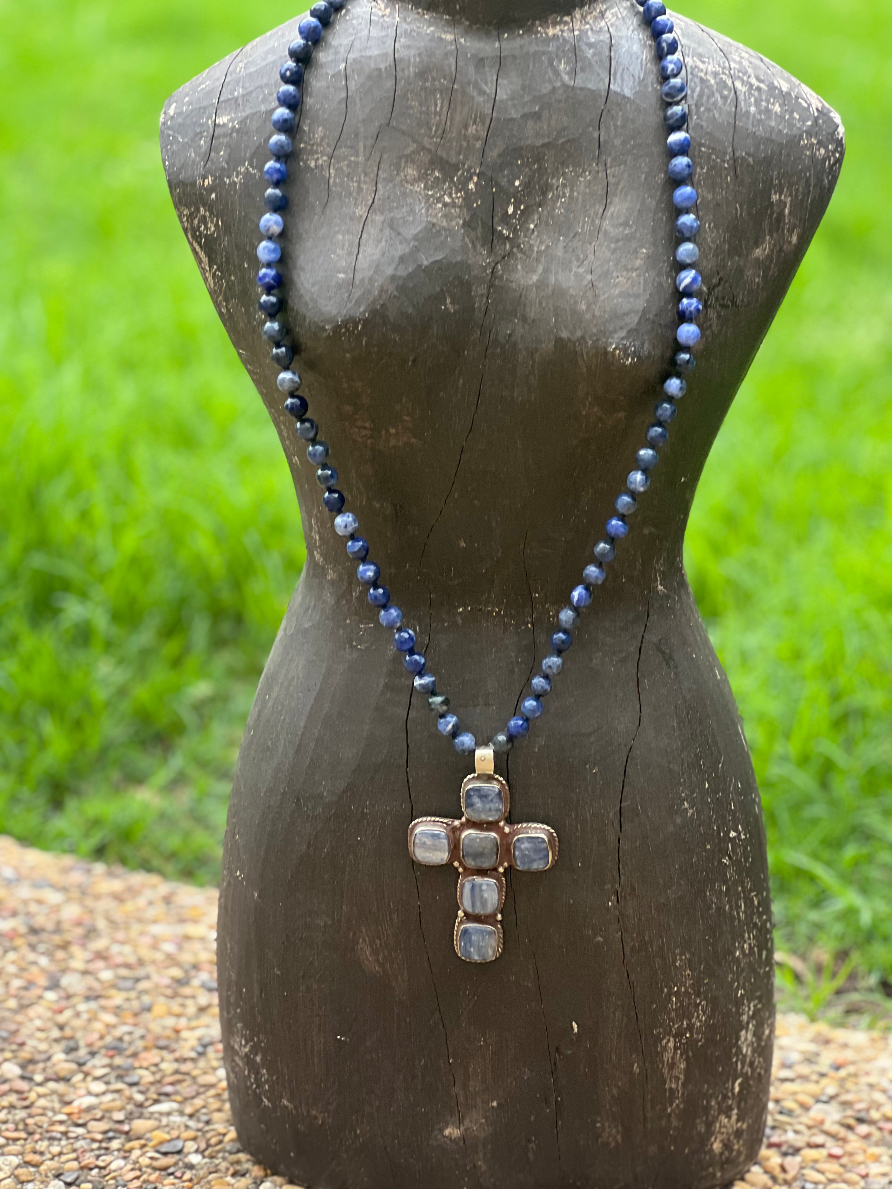 Sodalite Tibetan Silver Lapis Lazuli Cross OOAK Necklace on Simply Obsessed