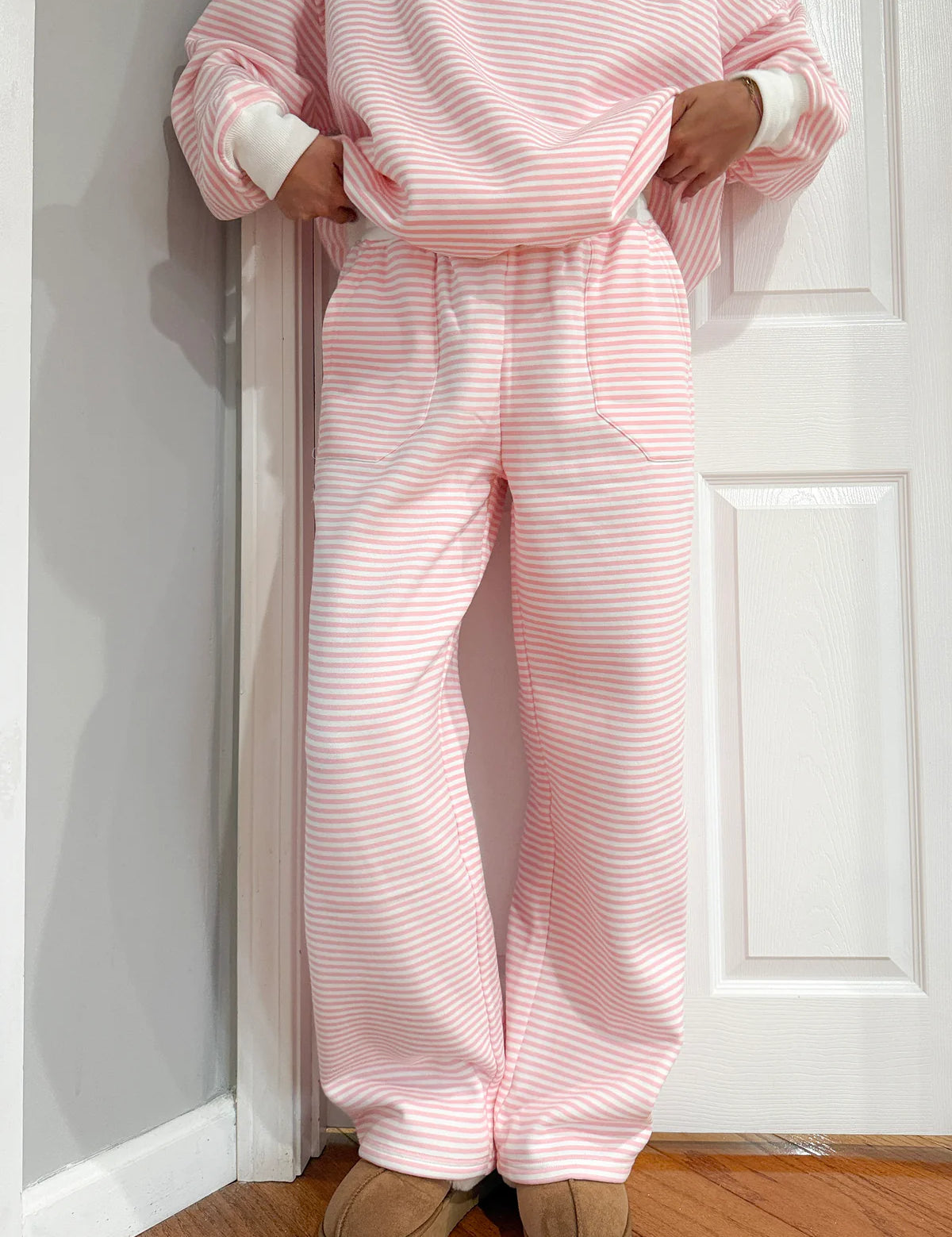 SUNKISSED COCONUT Pink Big Striped Sweatpants on Simply Obsessed