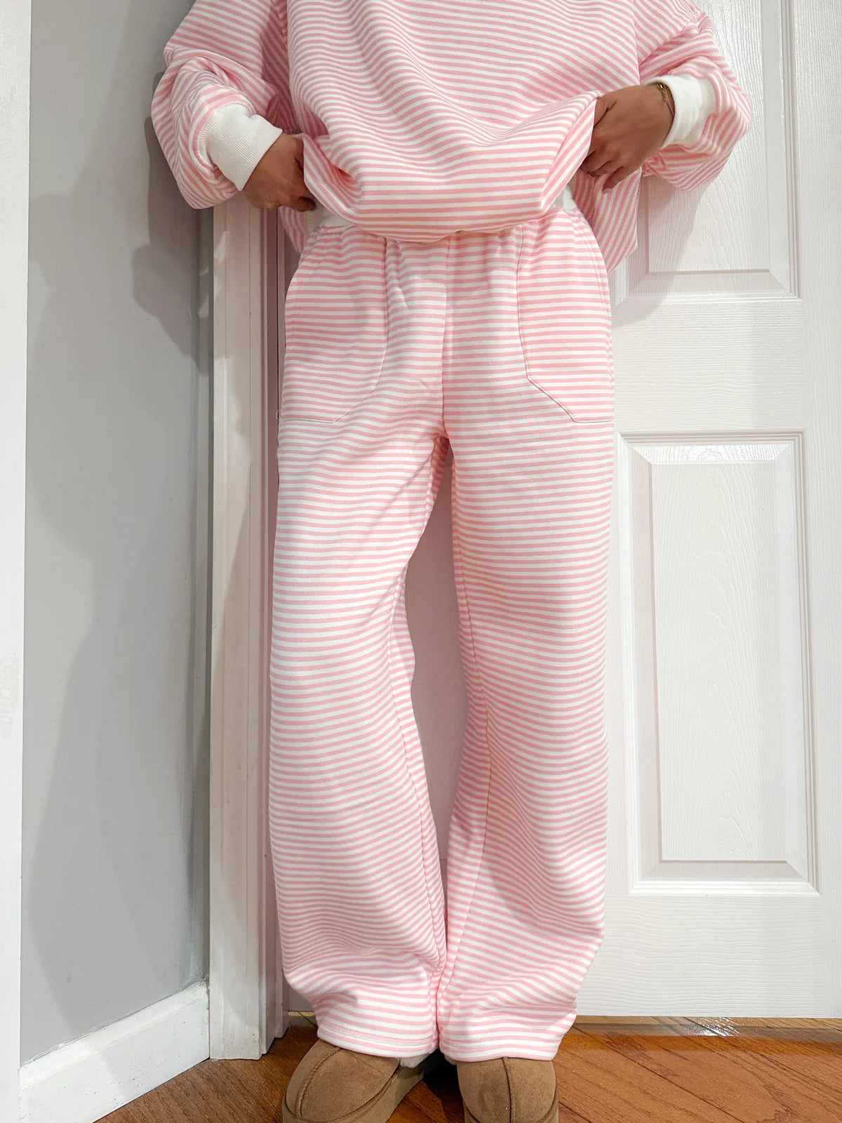 SUNKISSED COCONUT Pink Big Striped Sweatpants on Simply Obsessed