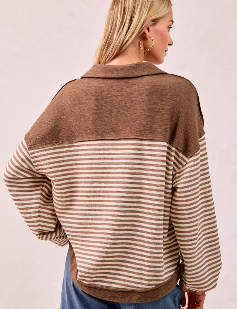 BIBI Slub Knit And Stripes Mix And Match Collared Top **VEGAS LIVES** on Simply Obsessed