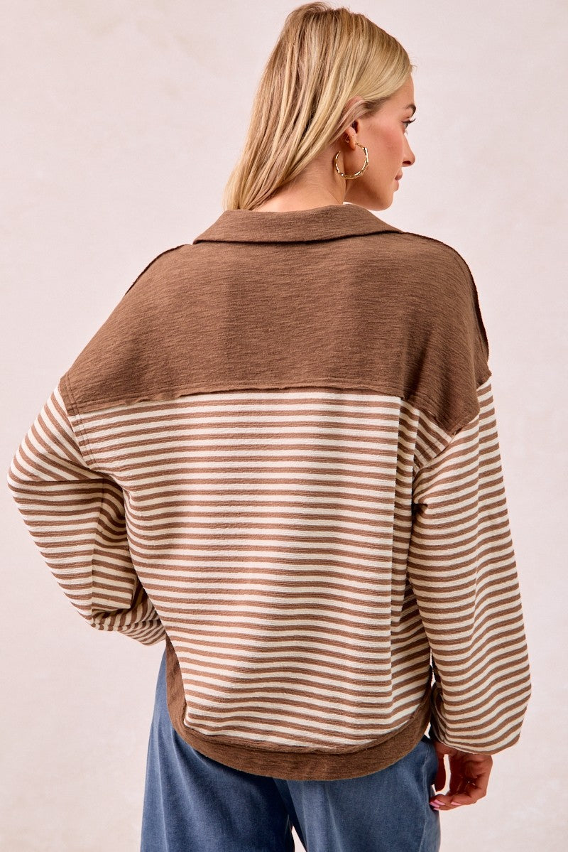 BIBI Slub Knit And Stripes Mix And Match Collared Top **VEGAS LIVES** on Simply Obsessed
