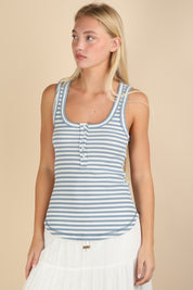 VERY J Striped & Solid Button Down Fitted Knit Tank Top on Simply Obsessed