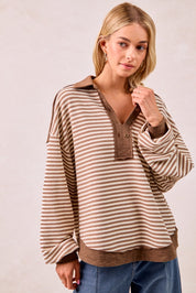 BIBI Slub Knit And Stripes Mix And Match Collared Top **VEGAS LIVES** on Simply Obsessed