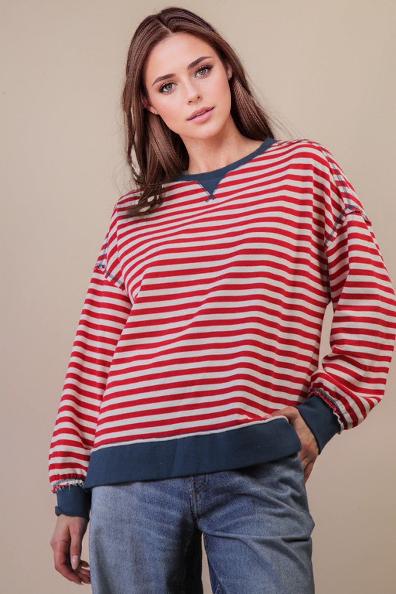 VERY J Striped Casual Oversized Knit Top on Simply Obsessed