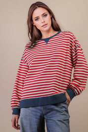 VERY J Striped Casual Oversized Knit Top on Simply Obsessed