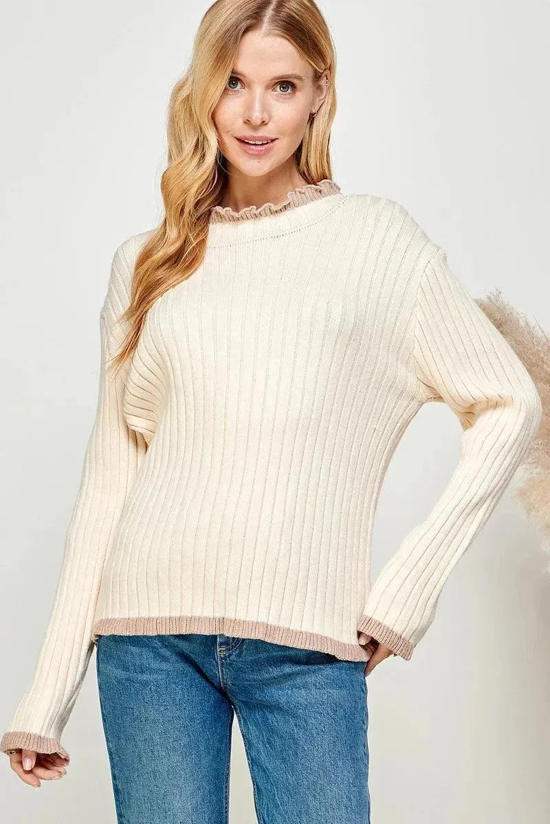 SWEET LEMON Ribbed Knit Contrast Color Pullover Sweater on Simply Obsessed