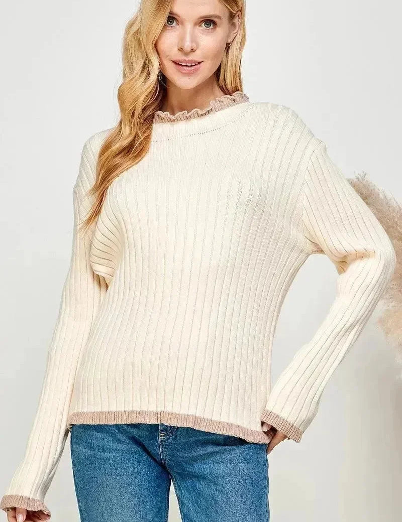 SWEET LEMON Ribbed Knit Contrast Color Pullover Sweater on Simply Obsessed