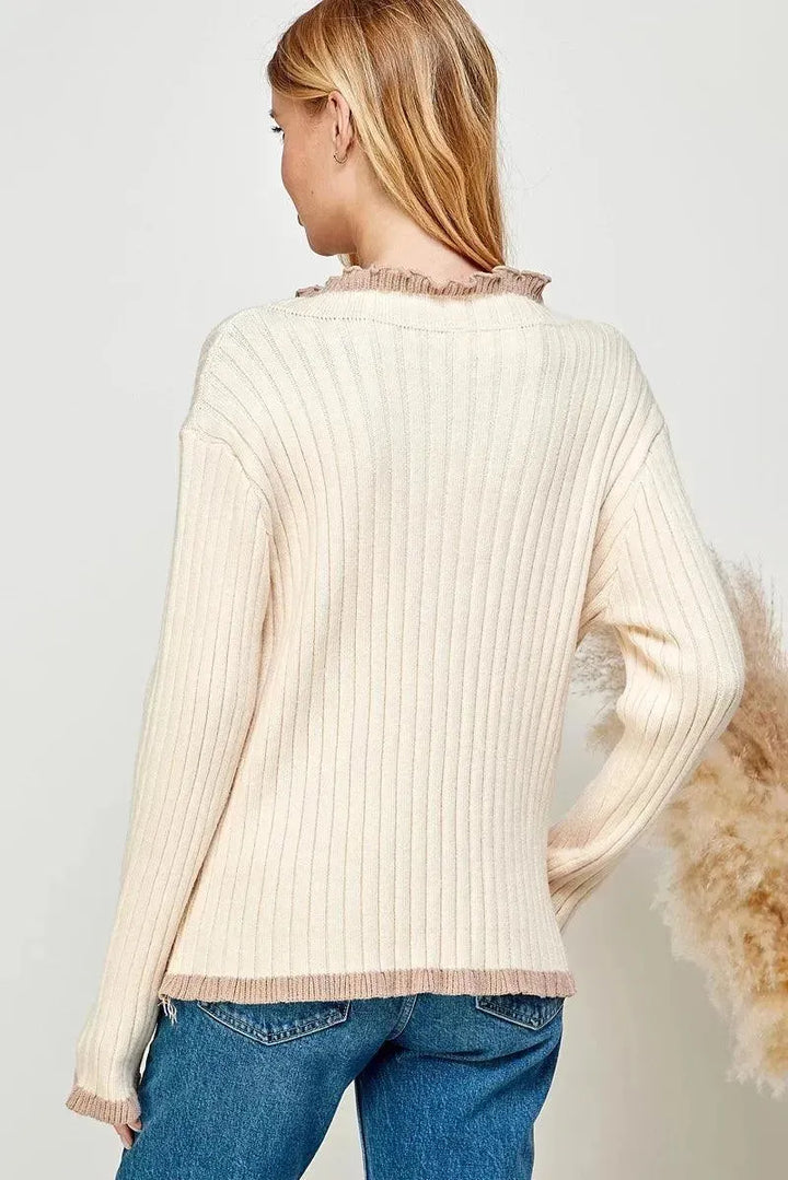 SWEET LEMON Ribbed Knit Contrast Color Pullover Sweater on Simply Obsessed