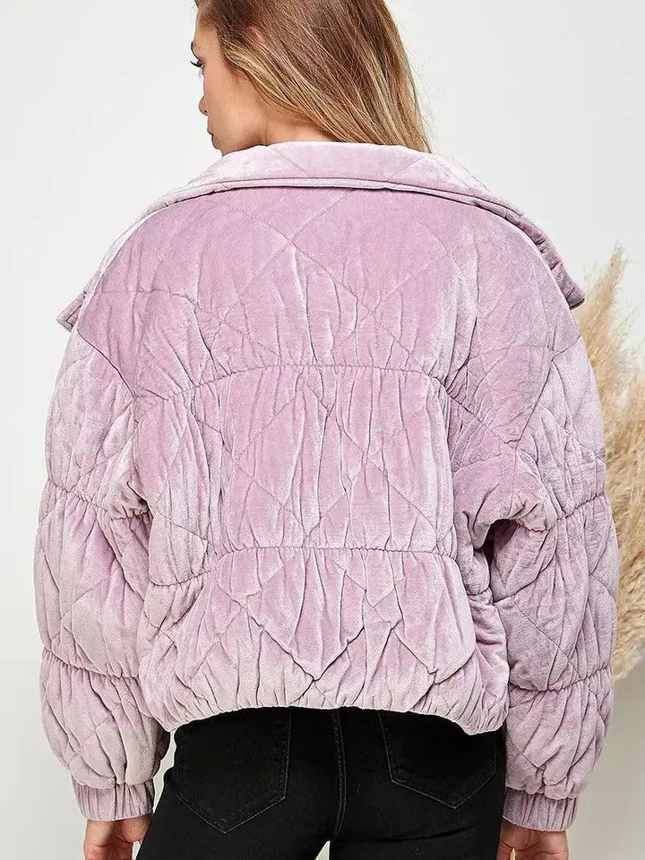 SWEET LEMON Velvet Textured Quilted Puffer Jacket on Simply Obsessed