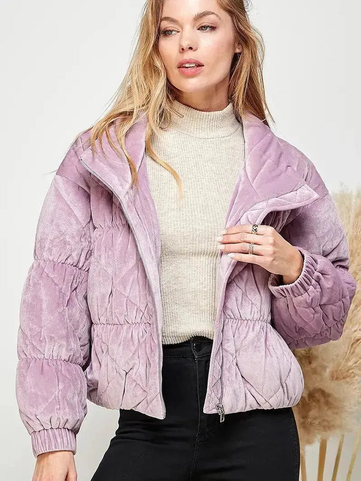 SWEET LEMON Velvet Textured Quilted Puffer Jacket on Simply Obsessed