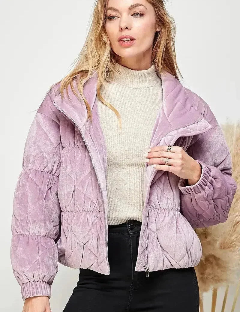 SWEET LEMON Velvet Textured Quilted Puffer Jacket on Simply Obsessed