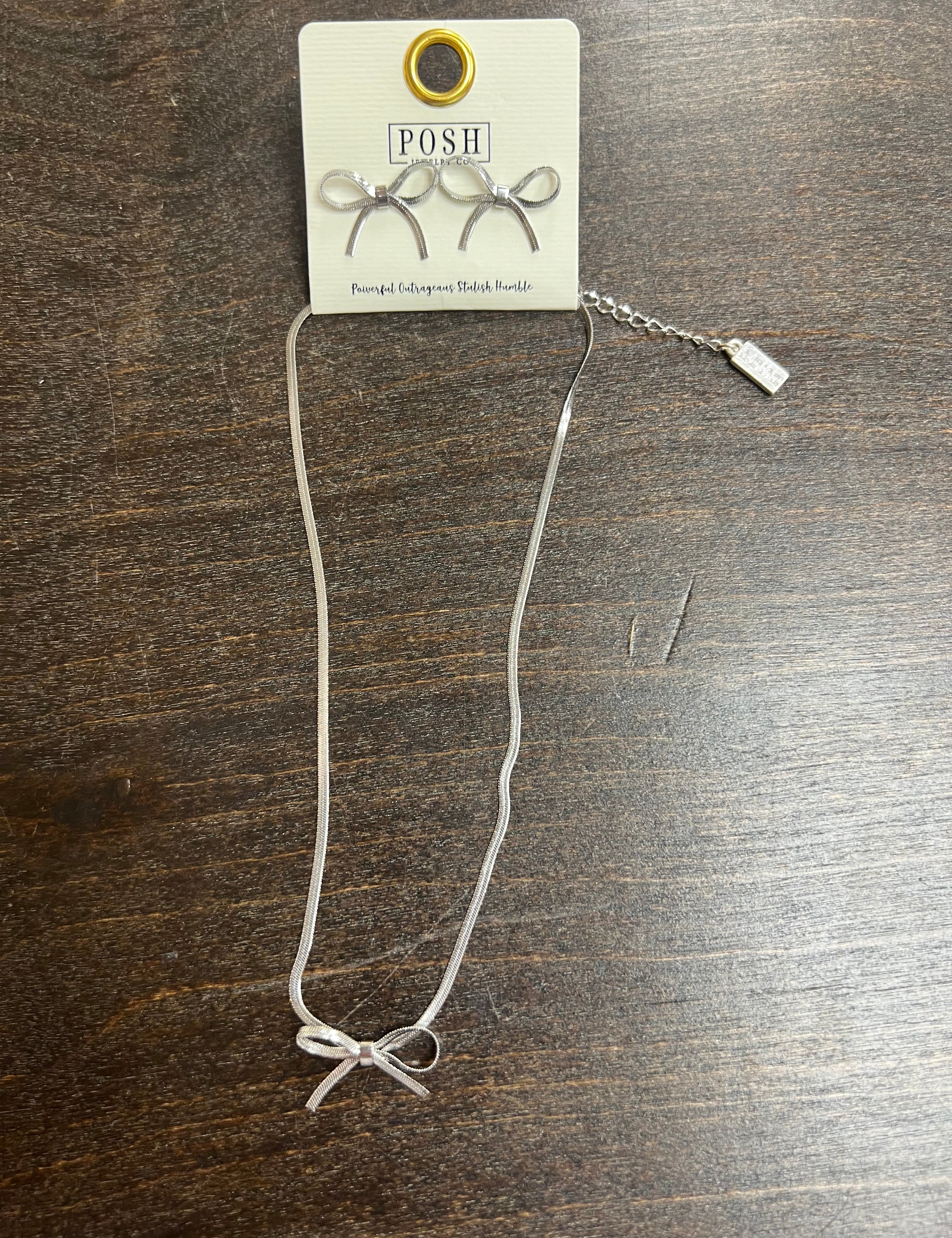 Sweet Silver Bow Set Earrings & Necklace on Simply Obsessed