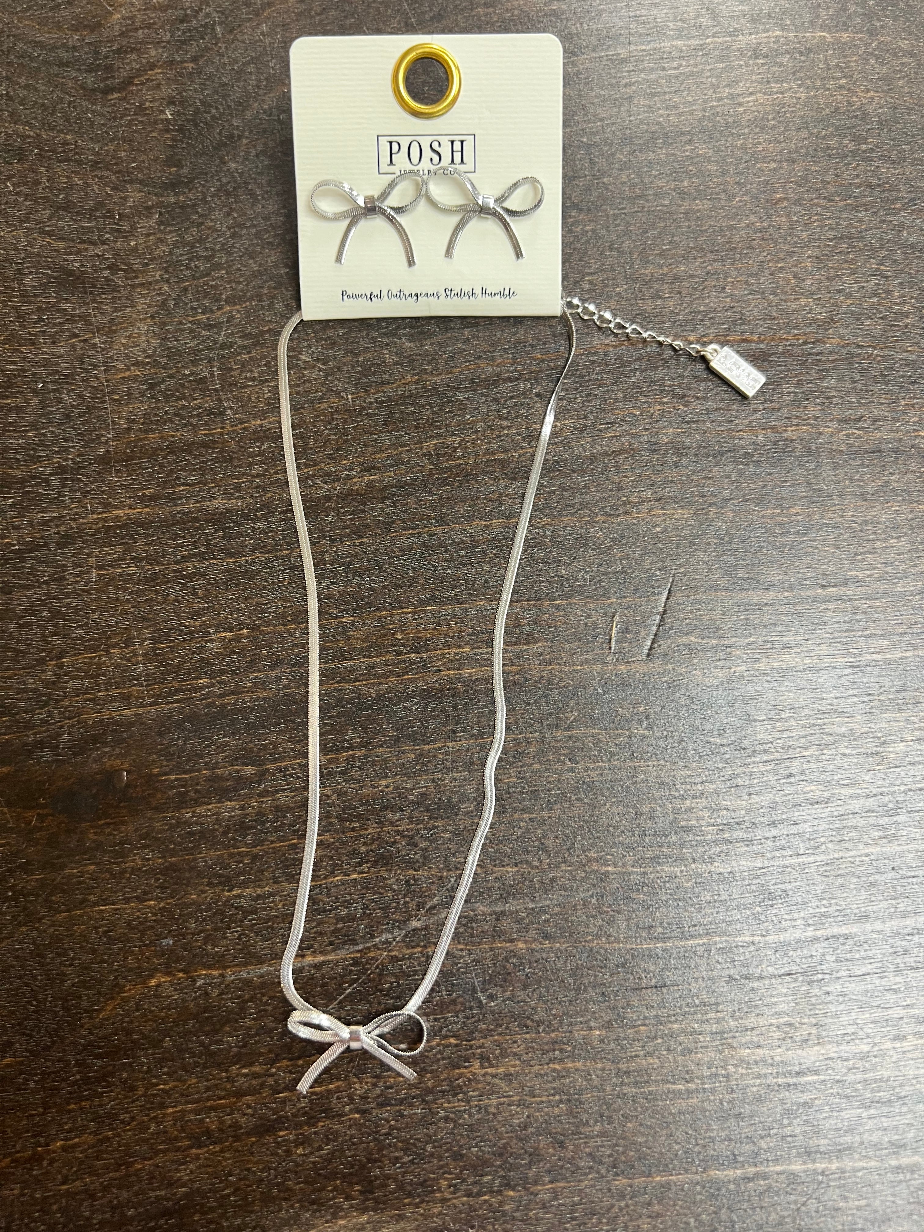 Sweet Silver Bow Set Earrings & Necklace on Simply Obsessed
