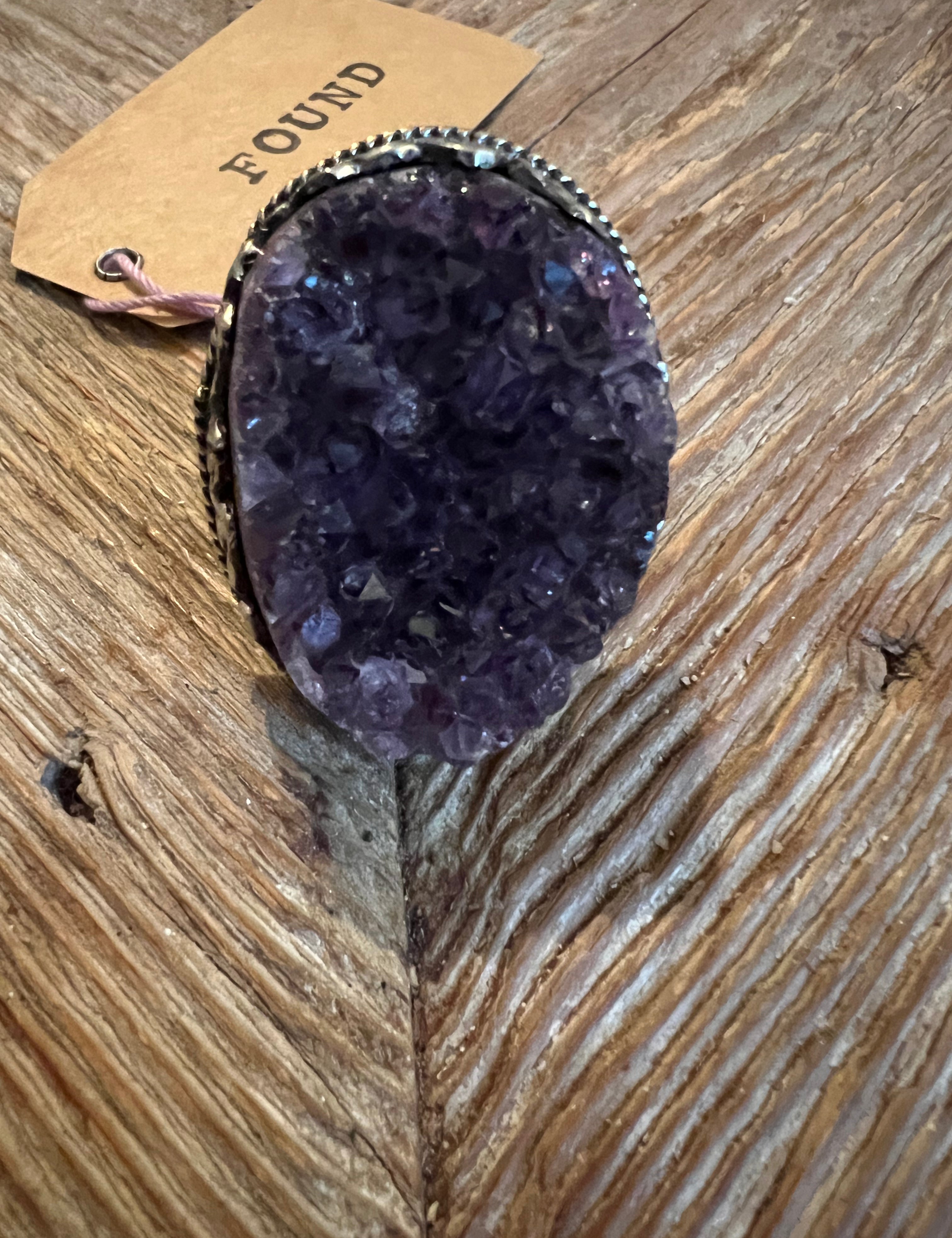 Tibetan Silver Adjustable Amethyst Druzy Ring on Simply Obsessed