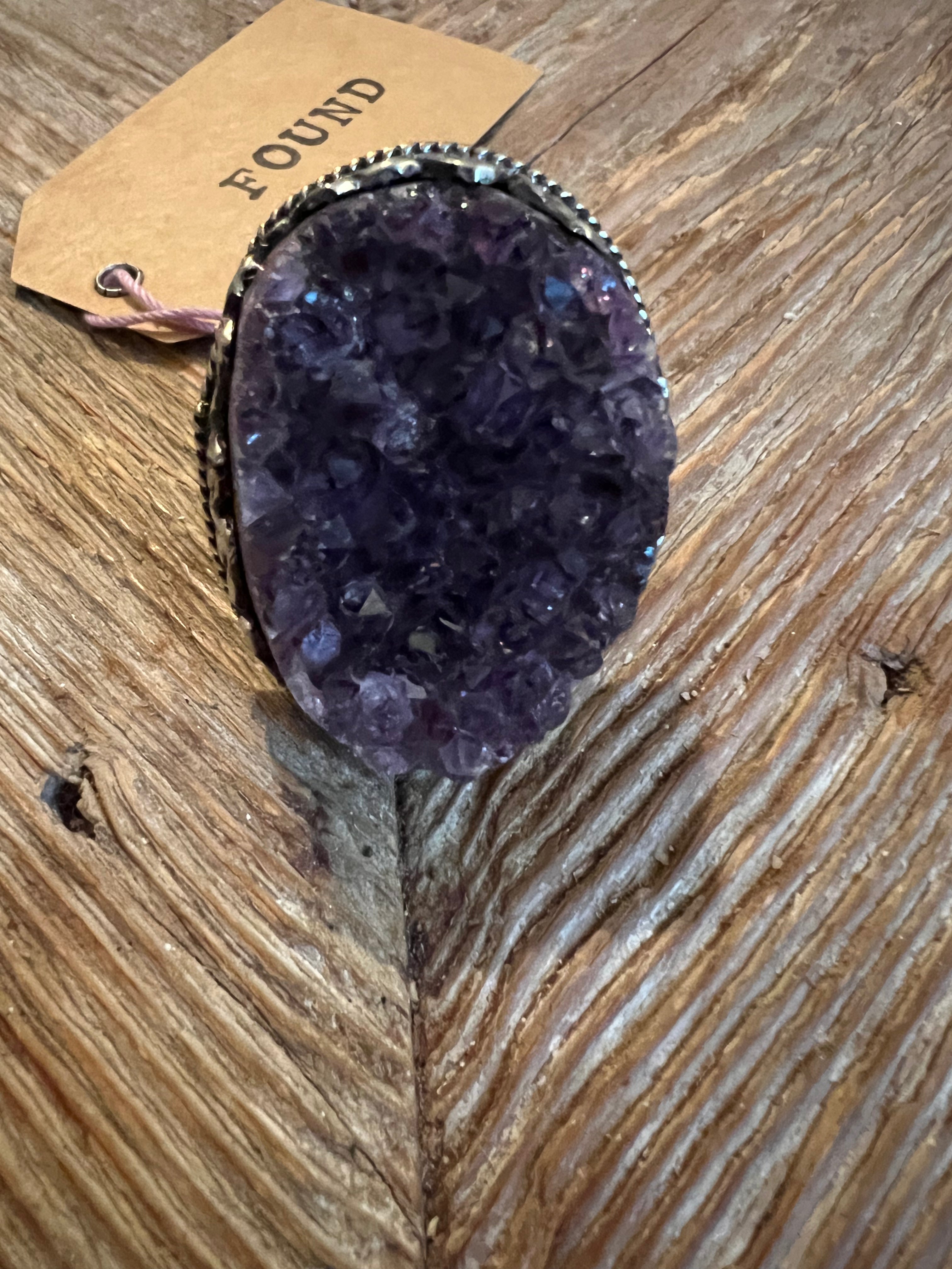 Tibetan Silver Adjustable Amethyst Druzy Ring on Simply Obsessed