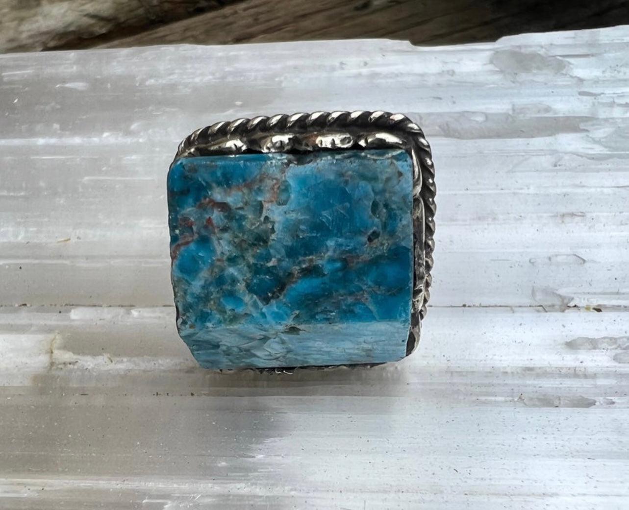 Tibetan Silver Chunky Blue Apatite Adjustable Ring on Simply Obsessed